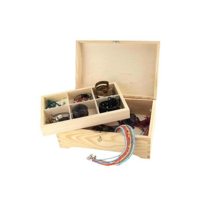 Pinewood Jewellery Box with Key, Organiser Gift